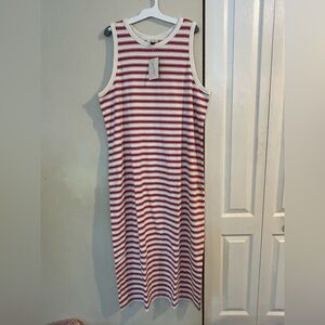 Striped Sleeveless Dress - Red and White